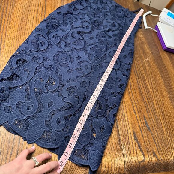 Bardot Navy Blue Lace Midi Dress Women's US 6 Scalloped Hem Cocktail Bodycon - Picture 11 of 14